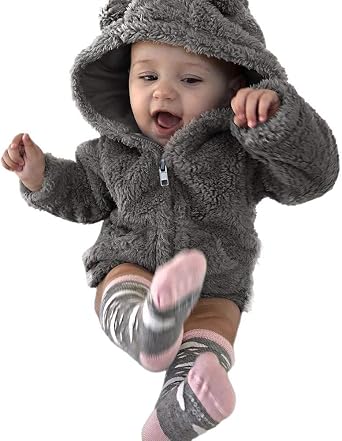 Infant Baby Toddler Girls Boys Winter Warm Clothes Coat Thick Fur Hoodie Cardigan Top 0-3 Years Old