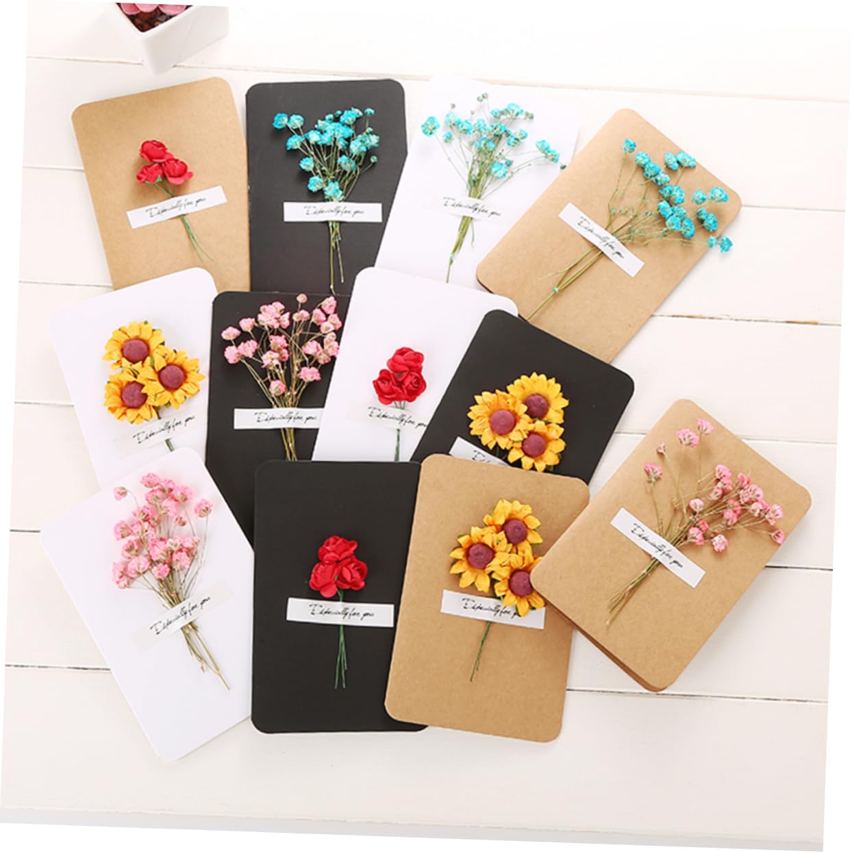 VILLCASE 3 Set Di Biglietti Di Auguri Unici Con Fiori Secchi Di Ringraziamento Per Insegnanti Amici E Famiglie 12 Pezzi * 3
