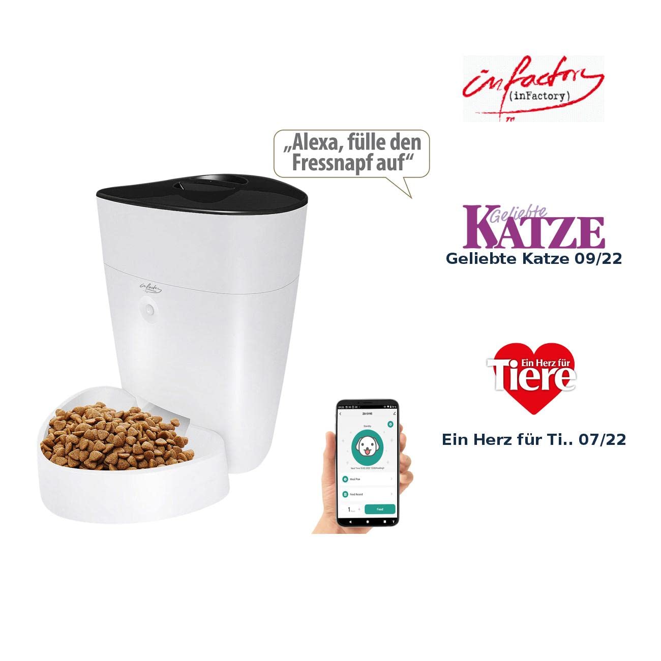 infactory Futterautomat: Smarter Futterspender für Hunde & Katzen mit WLAN und App, 4 l (Automatischer Futterspender, Katzenfutterspender, Hund)
