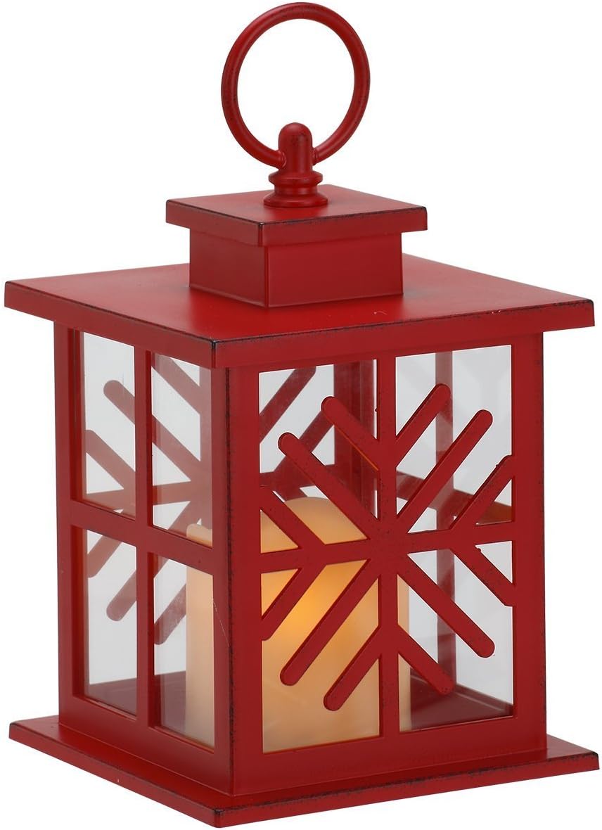 Red Snowflake Lantern LED Light-up 6.5 x 5 Metal Christmas Table Top Decoration