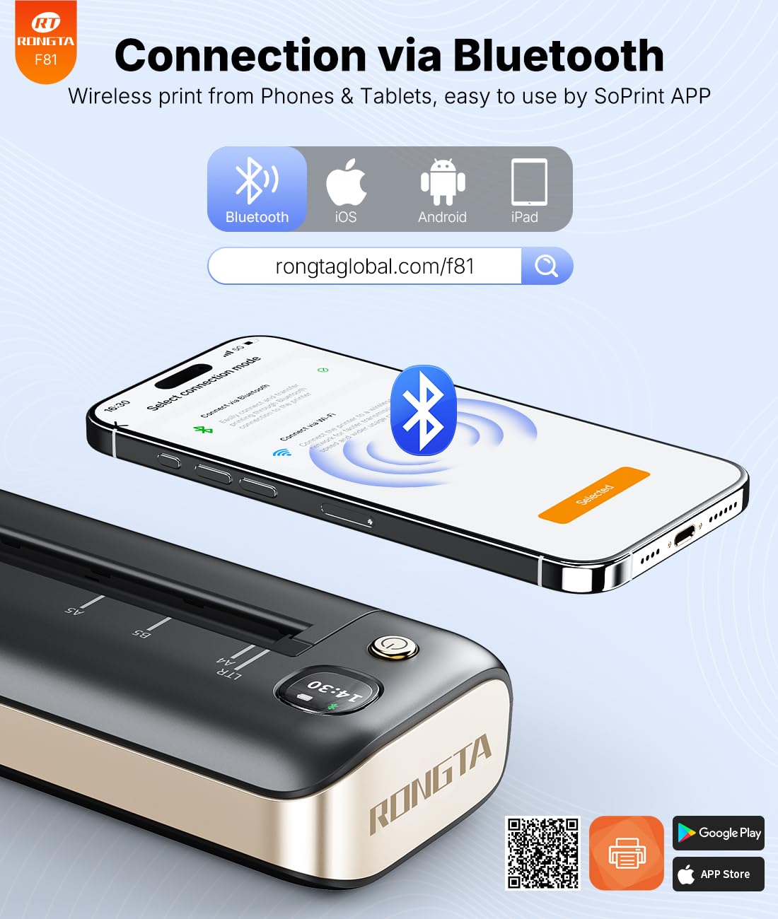 Rongta Portable Printers Wireless for Travel Bluetooth Mobile Printer Thermal Inkless Printer for School Office Home Use Compatible — view 2