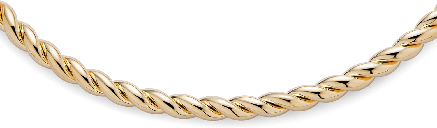Bling Jewelry Tradtional Cable Twist Braid Rope Choker Collar Necklace For Women Teens Polished 14K Yellow Gold Plated