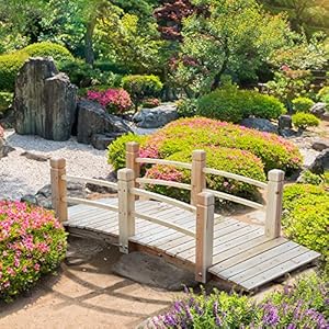 Outsunny Fir Wood Garden Bridge Arc Walkway with Side Railings for Backyards, Gardens, and Streams, Natural Wood, 60" x 26.5" x 19" Outsunny Fir Wood Garden Bridge Arc Walkway with Side Railings for Backyards Gardens and Streams Natural Wood 60 x 265 x 19