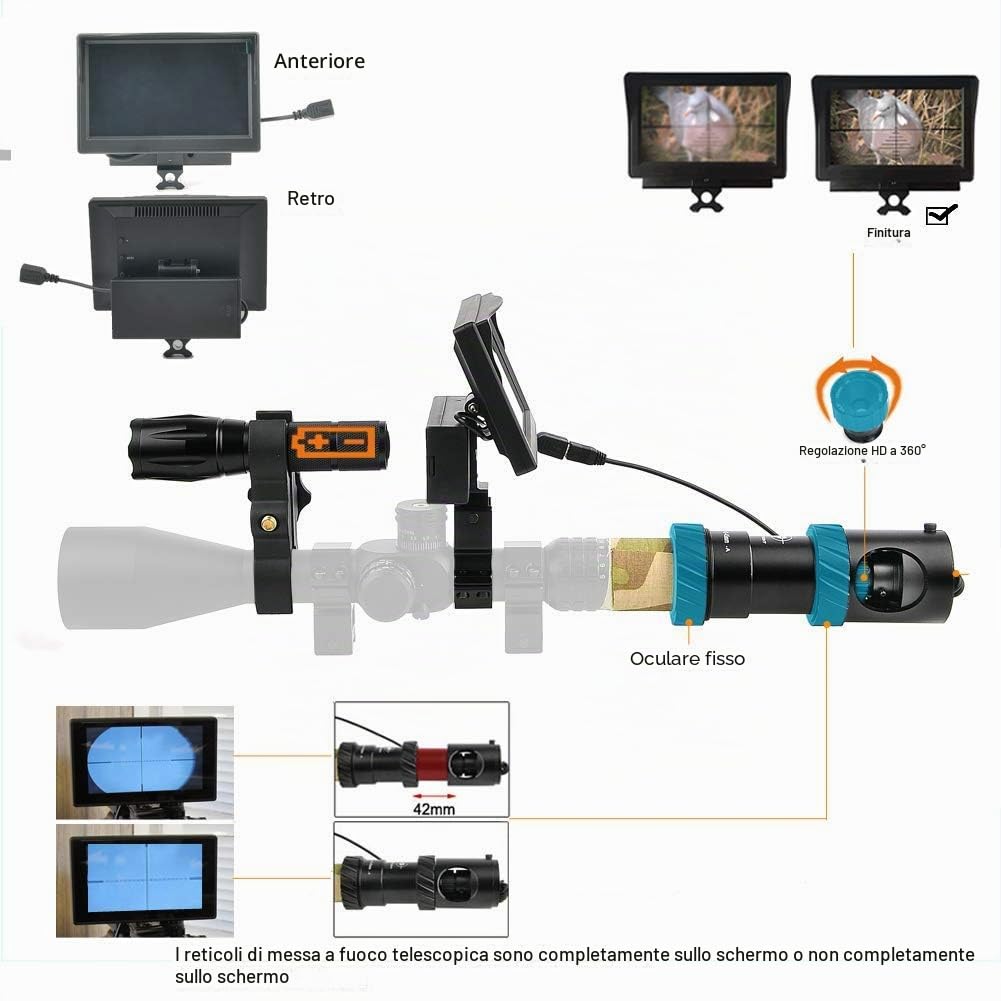 JASHKE Dispositivo di Visione Notturna del Telescopio per Cannocchiale da Puntamento con Telecamera Notturna da Caccia e Display da 5 Pollici [ 5a generazione ]