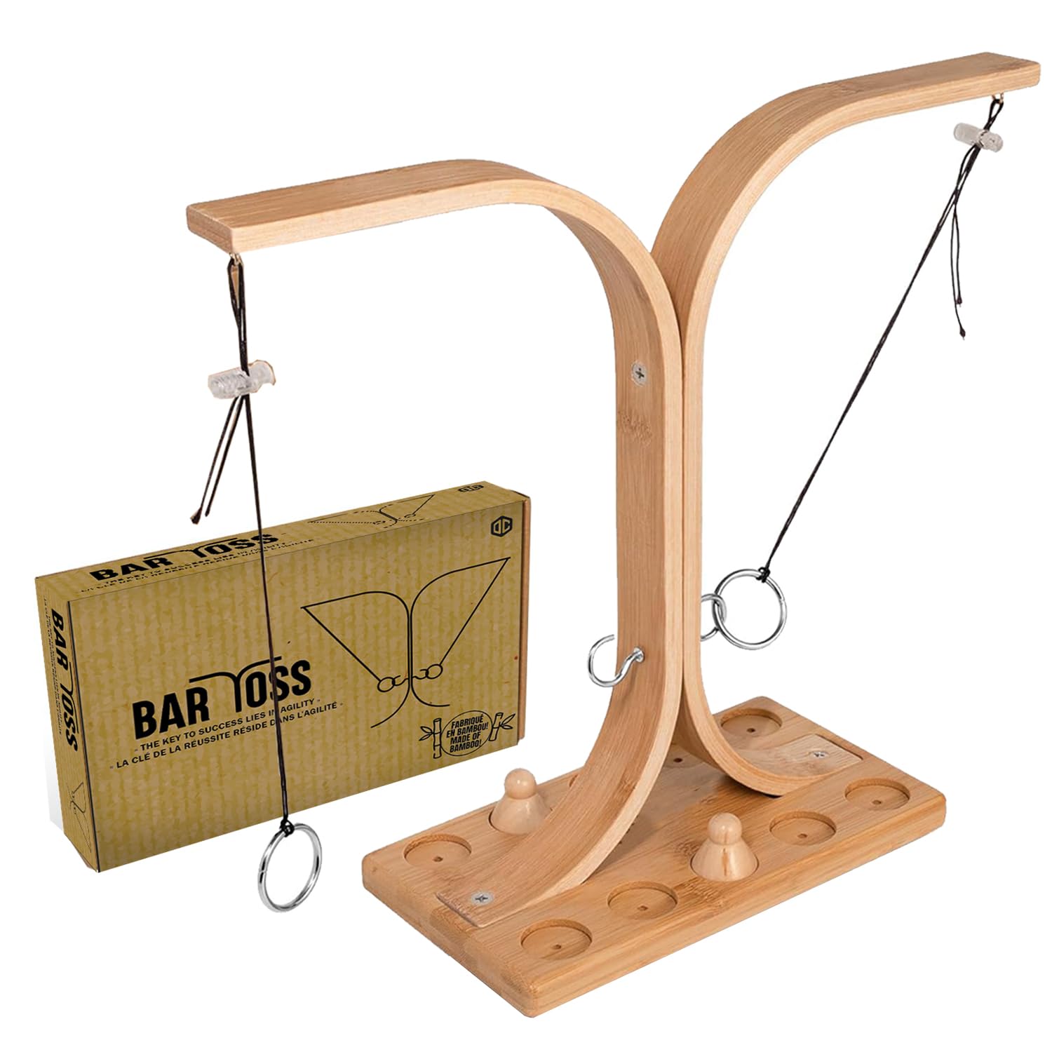 Original Cup Bar Toss® Game | Bamboo Skill Game for Children and Adults | Ring Toss Hanging Ring Throw | Who will be the Fastest? | Indoor & Outdoor | 100% Wood | 100% Fun | OriginalCup®