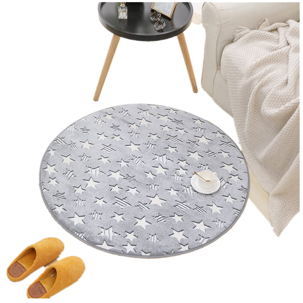 iTwinkle-Huang Area Rug Round Carpet, Flash Star Moon Cosmos Outer Space Short Pile, Door Mat for Bedroom Living Room Children Playroom, Easy Clean Nursery Crawl Mat(Grey3,100x100cm)