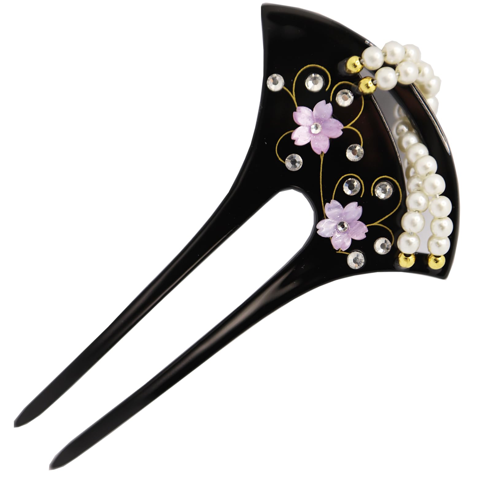 TOuWA Kanzashi Night Cherry Blossom Fan Hair Ornament Kimono Case Included
