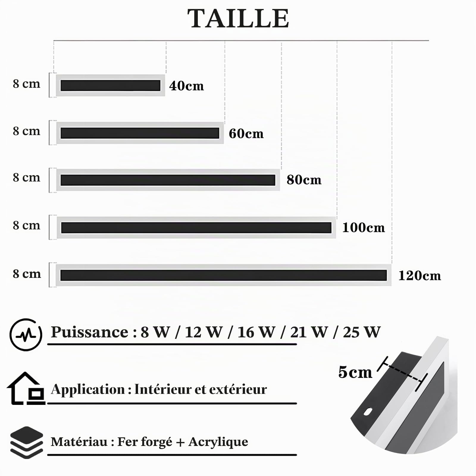 27W/120CM Applique Murale Exterieur LED IP65 Étanche,Longue Lampe | Blanc chaud 3000K,Acrylique Éclairage Mural D'extérieur Pour Villa Terrasse Jardin,110-240V,Noir
