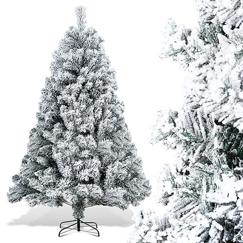 Tubiaz Albero di Natale artificiale con neve, 180 cm, albero di Natale artificiale per decorazioni natalizie, albero di...