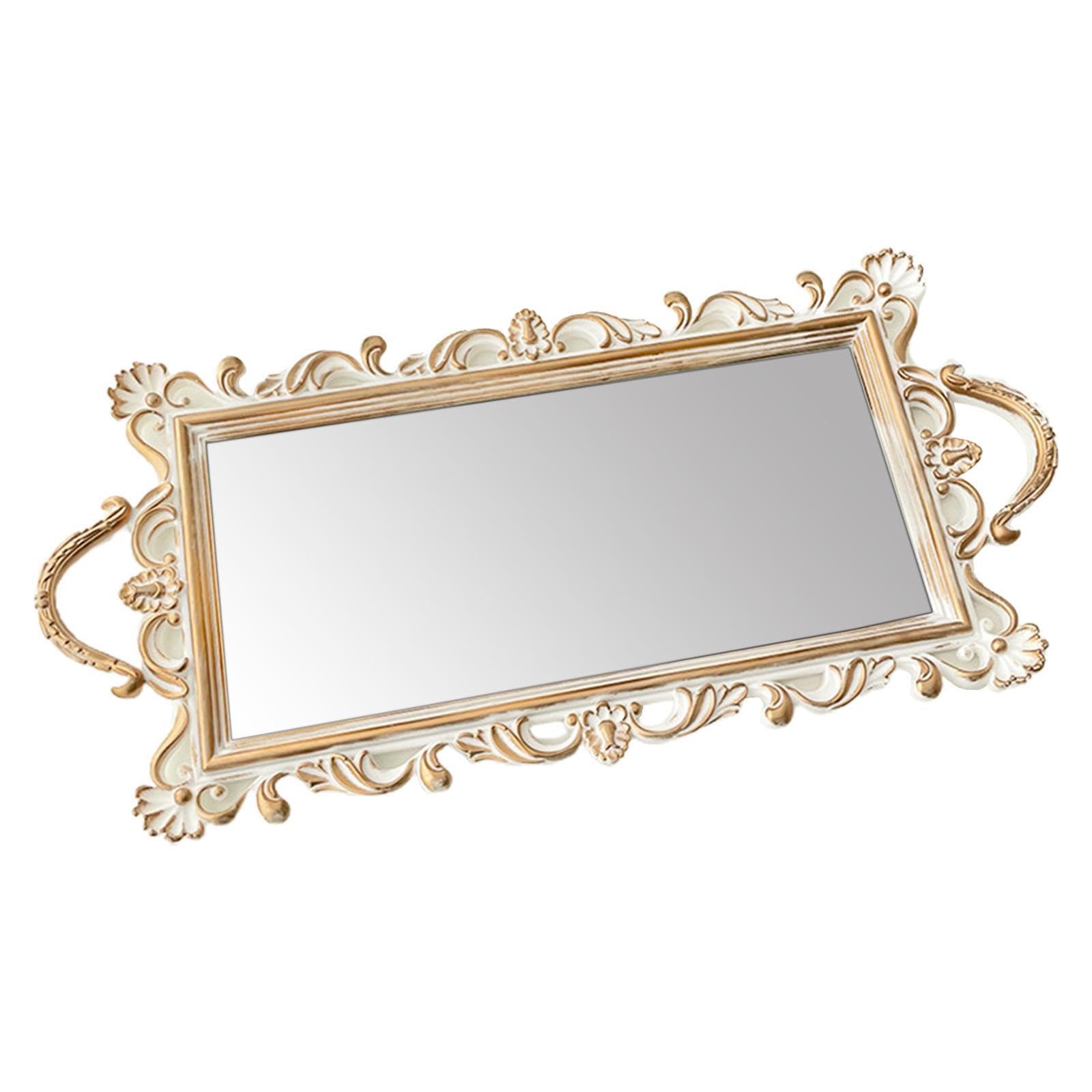 PIXZCSA Mirror Tray For Perfume Coffee Table Dresser Unique Materials Serving As Attractive Organizer Serving Tray. Trinket With Handle Mirrored Bedroom