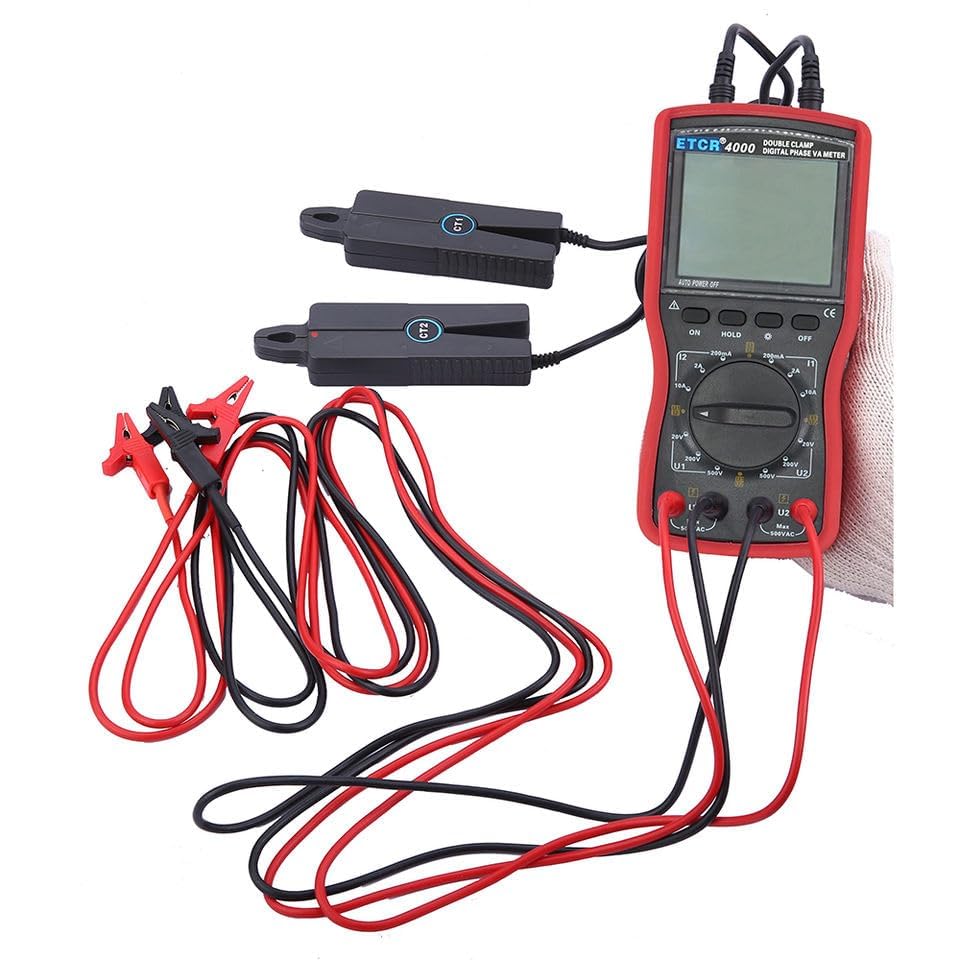 Double Clamp Phase Volt-Ampere Meter Phase Volt Ampere Tester with Phase Range 0~360 ° Voltage Range 500V Current Range 10A