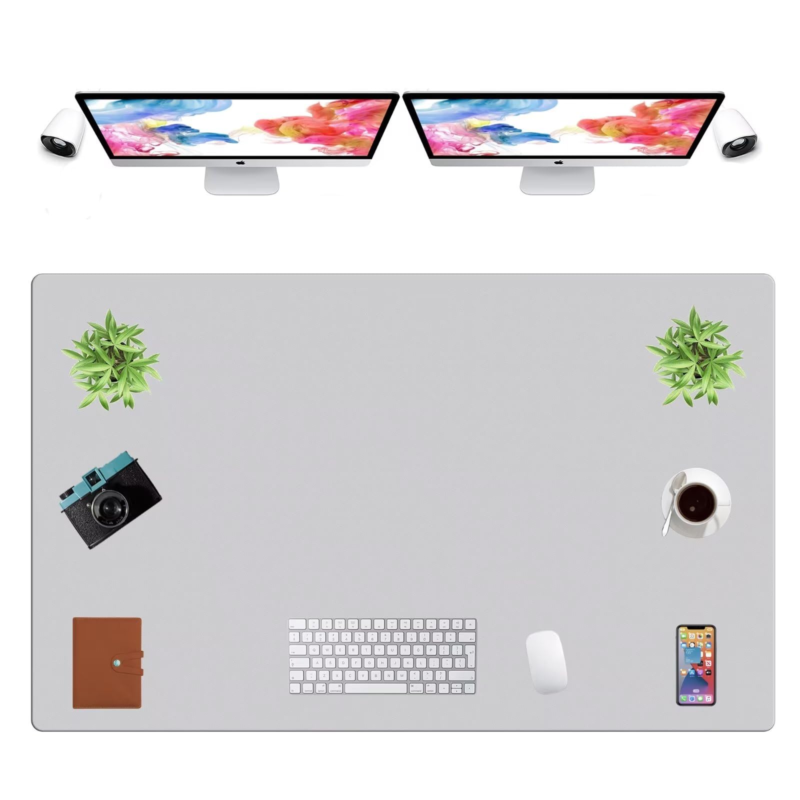 LL-COEUR Extra Large PU Leather Desk Mat Large Mouse Pad XXL Waterproof Table Mat Office Laptop Writing Pad (51.2 x 31.5 inch, Light Grey)