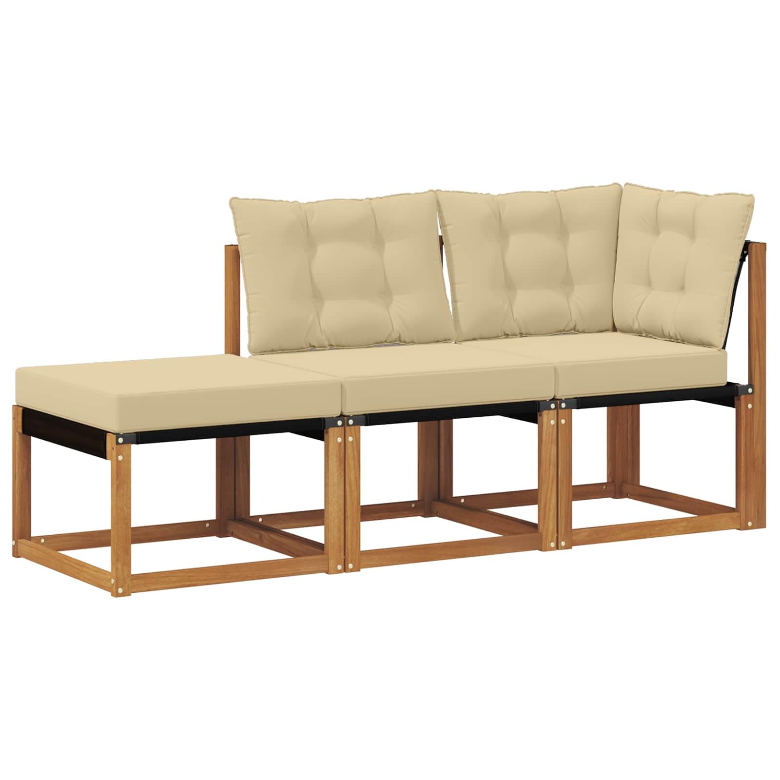 vidaXL Unidades de Sofá Modular de Exterior 3 Pieza Natural y Beige, Muebles de balcón de Madera de Acacia, Set Lounge Moderno y Duradero, Ideal para jardín, Resistente al Clima, ¡con Estilo