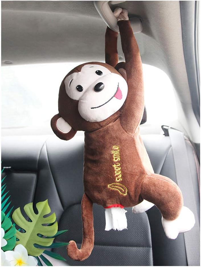 URMAGIC Monkey Tissue Holder & Dispenser - Plush Monkey Shape, Car Tissue Box Organizer