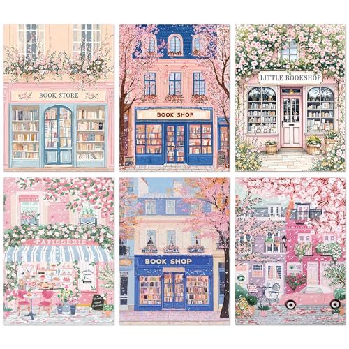 DPARTGMJT 6 Packs Book Store Diamond Art Kits for Adults Multipack Pink Diamond Painting Kit for Adults 5D DIY Round Drill Gem Art Adult Diamonds Dots Kits for Home Wall Decor Gift 12x16in