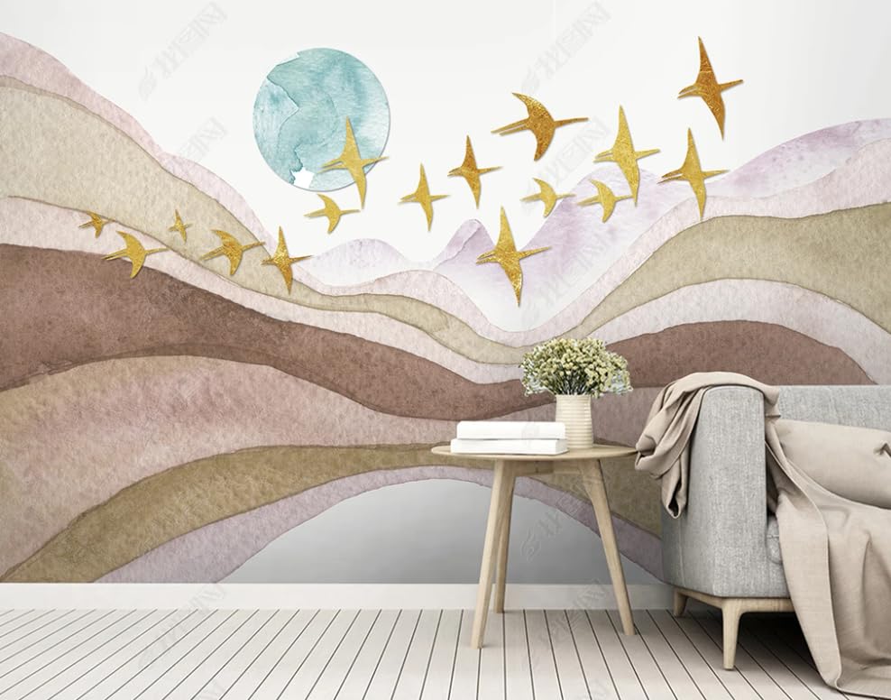 Papier peint intissé oiseau géométrique pour masquer les défauts du mur