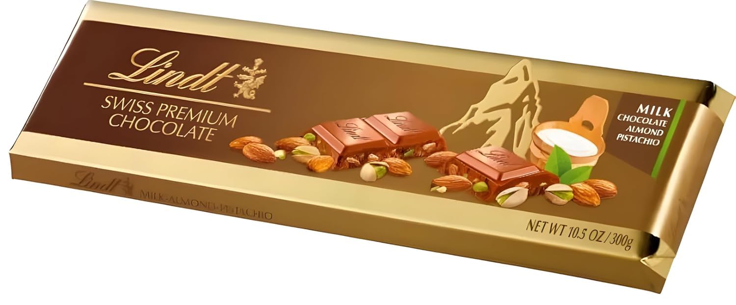 Lindts Gold Bar Milk Almond Pista Combines Finest Swiss Milk Chocolate With Whole Aromatically Roasted Almonds as Well as Whole Subtly Salted and Pistachio 300g (B0DDTXLXN6) Amazon Price History, Amazon Price Tracker