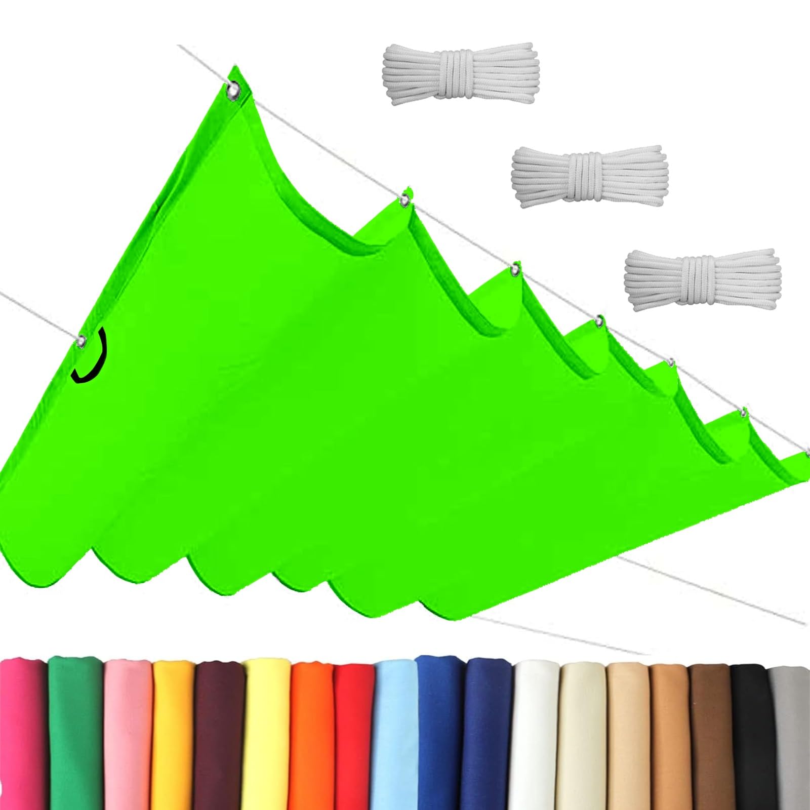 Toldo Retráctil de Onda 100 x 1000 cm Impermeable Ondulada Toldos Exterior Protección Rayos UV Resistente Al Desgarro con Ojales y Cuerdas para Jardín Porche Patio Barbacoa, Verde Tierno