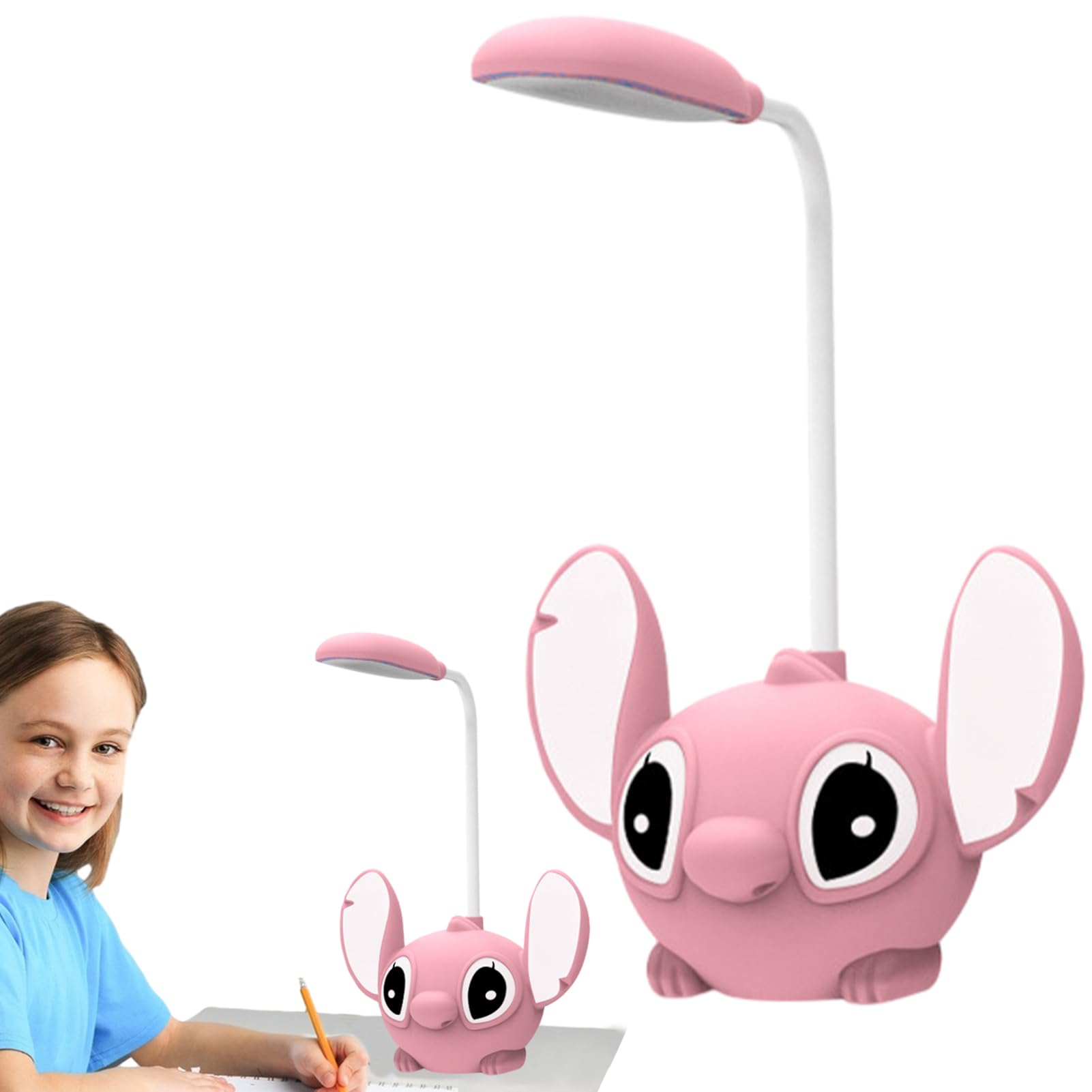 Marypaty Stitch Lámpara de escritorio para niños, Night Light Luz de Noche mesa infantil para dormitorio, lámpara de mesa para niños, lectura LED recargable regulable regalo cumpleaños (rosa)