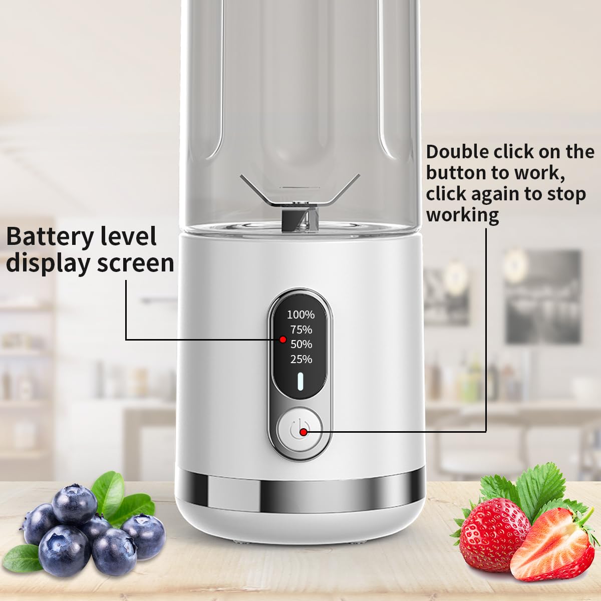 Mixeur Portable KENVOR 500 Ml - 6 Lames Inox, Recharge USB - Pour Smoothies Et Jus - Affichage Batterie - Blanc