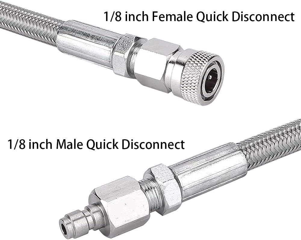 Paintball Airsoft Fill Whip Hose Extension - 36 Inch 4500psi Stainless Steel Air Fill Station & Charging System High Pressure Air Tool Fittings with 8MM Quick-Disconnect Plug Adapter - Image 3