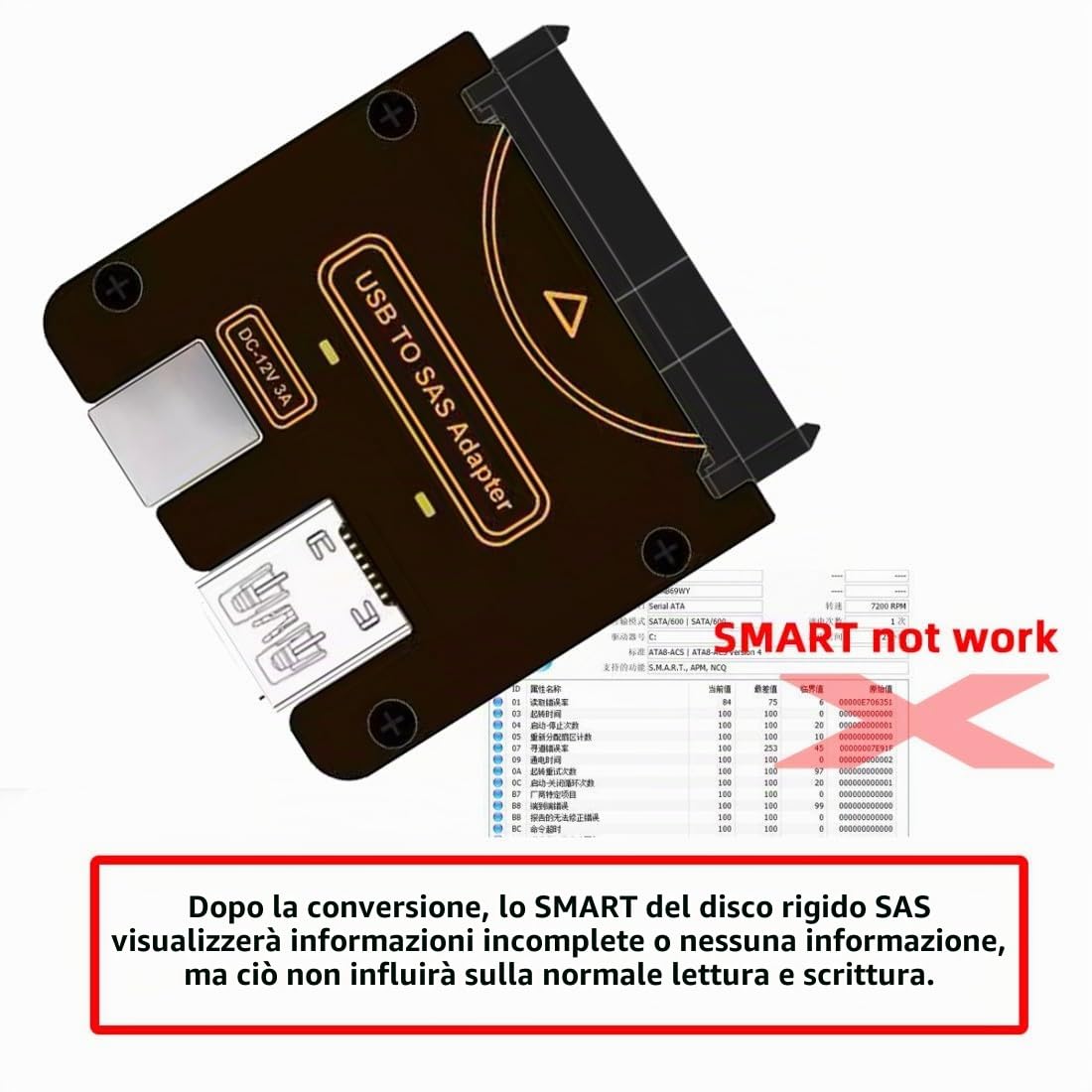 chenyang Adattatore da USB 3.0 a SAS per dischi rigidi SFF-8482 SAS da 2,5/3,5" a USB convertitore adattatore senza alimentazione (alimentazione necessaria per funzionare)