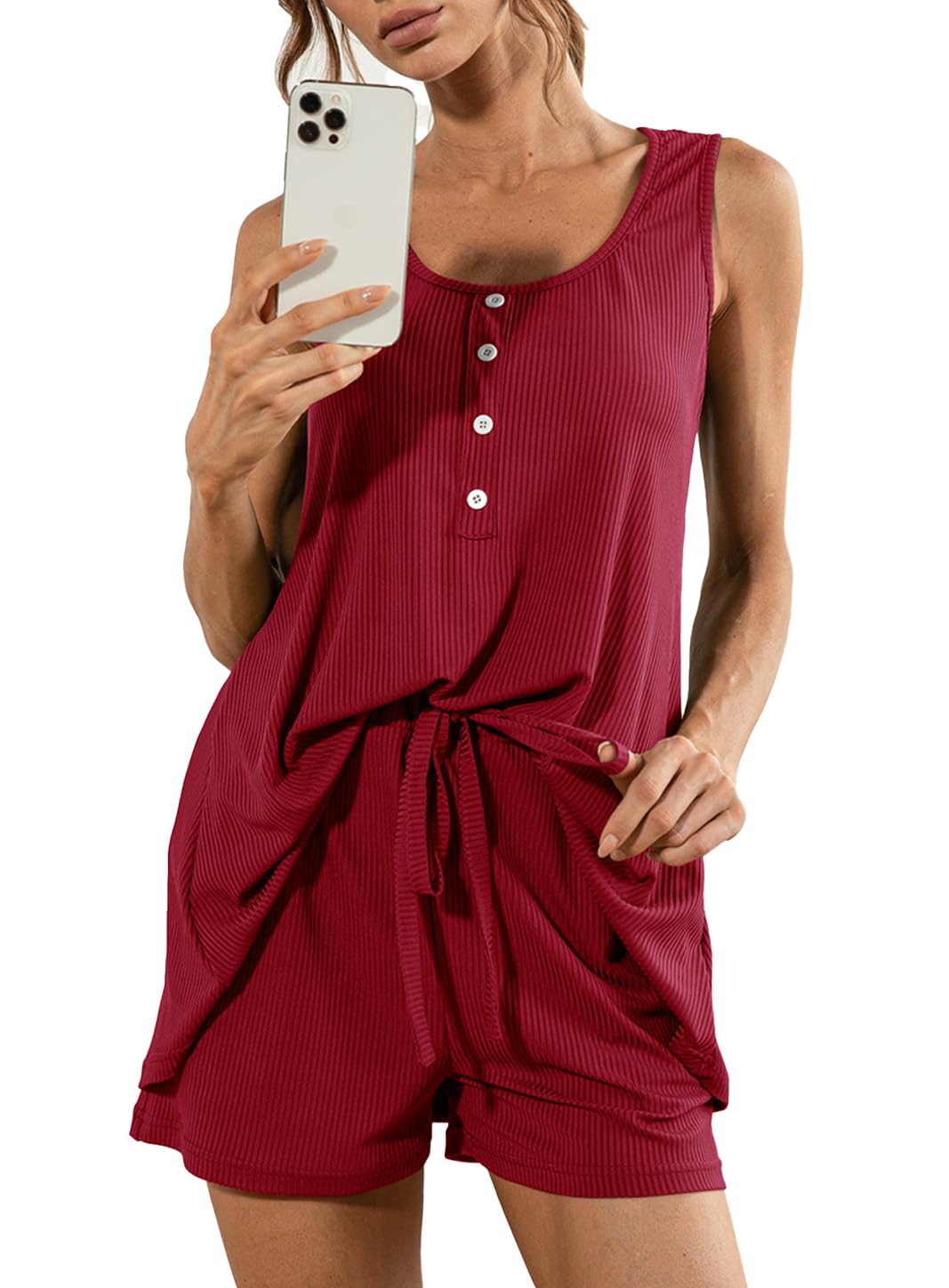 Rayson Conjunto de dos Piezas de Pantalones Cortos y Cuello en U Top Verano 2 Piezas Chándal Mujer Completo Casual Ropa para Salir de Vacaciones La Playa