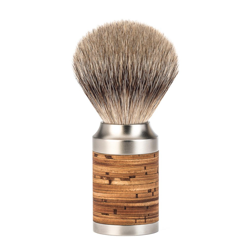 MÜHLE Rocca 091M95 - Brocha de afeitar de tejón de acero inoxidable y corteza de abedul