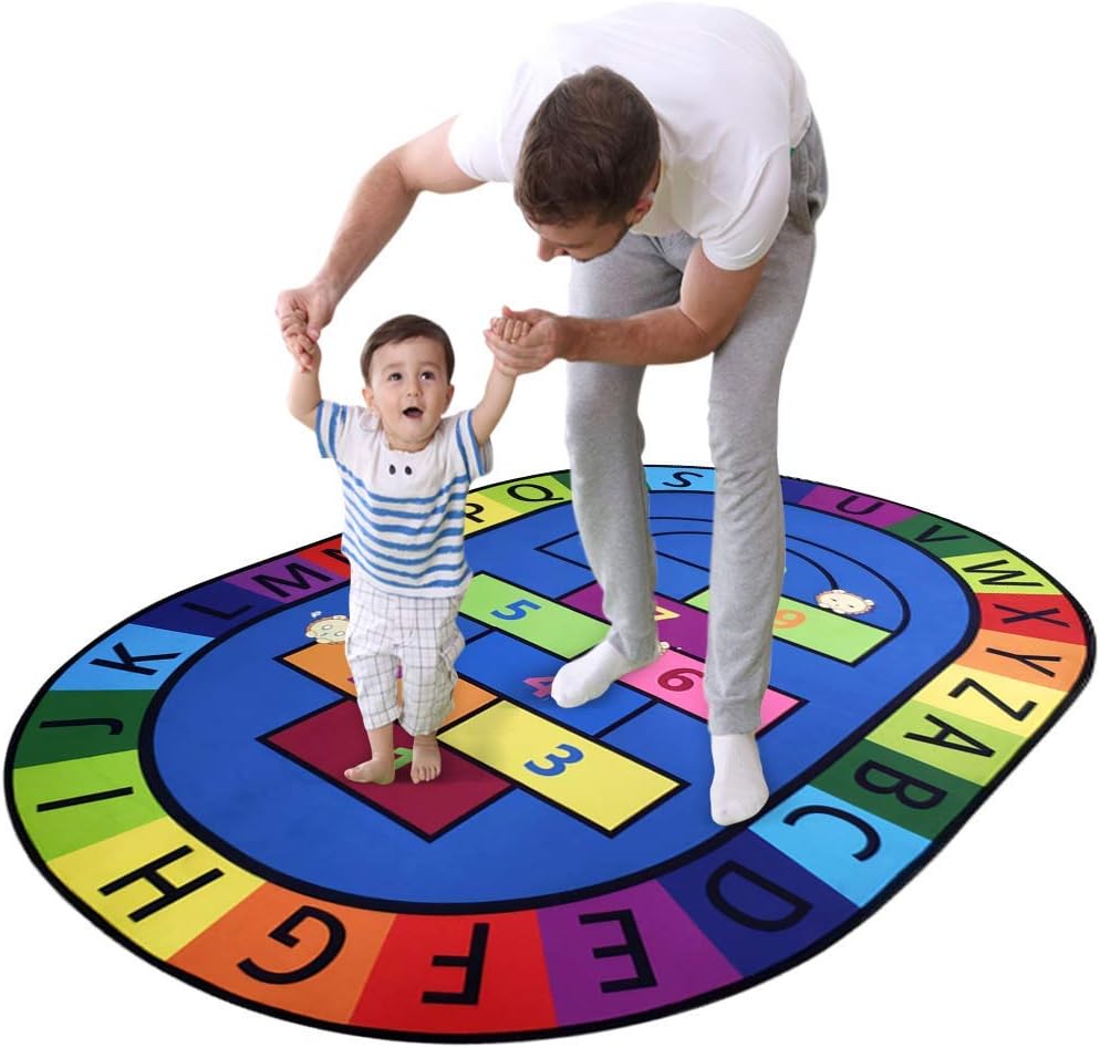 USTIDE Vibrant Alphabet Educational Kids Rug Oval 2'6"x3'9" Hopscotch
