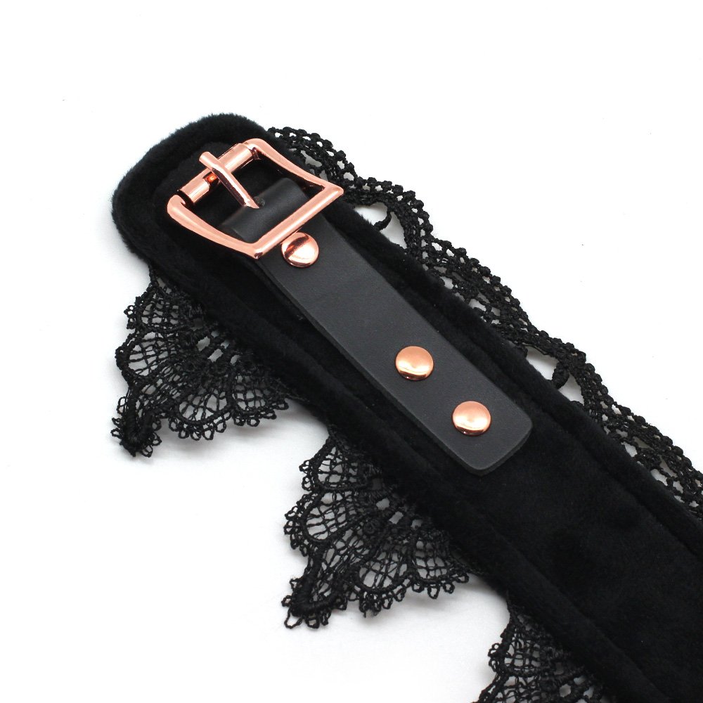 SMspade Collar de Cuero con Correa Kit Gargantilla de Encaje de Cuero con Plomo Conjunto para Mujer, Encaje Negro