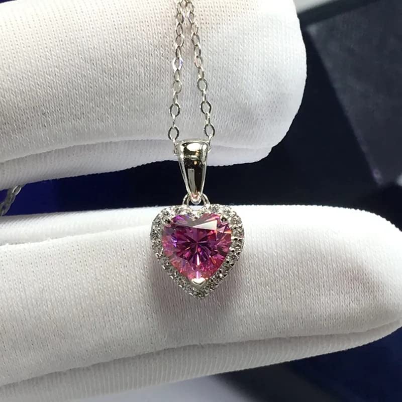 Collier moissanite rose cœur, le cadeau de mariage idéal en argent S925