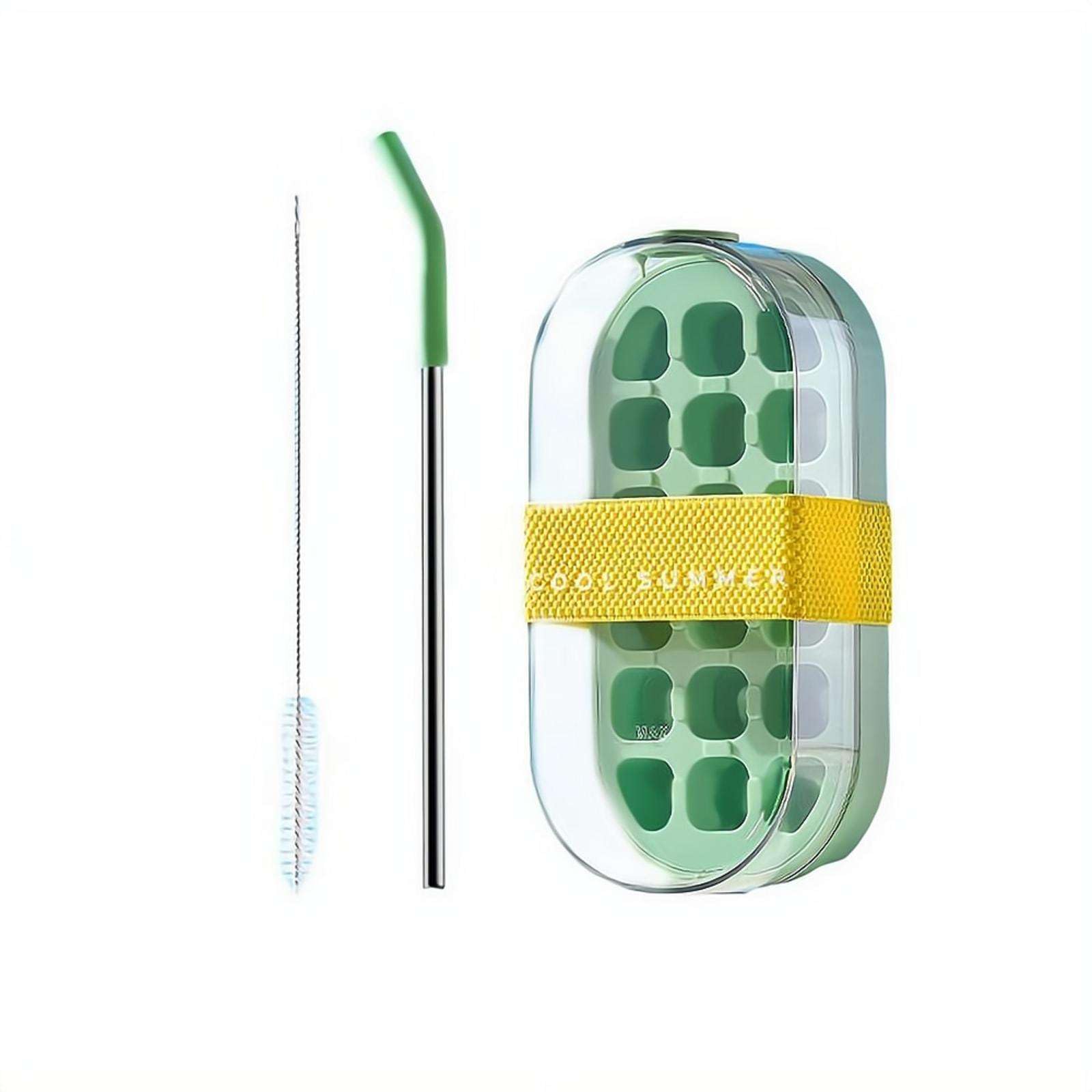 Eiswürfelflasche & Maker Tablett, 2 in 1 Wasserflasche mit Strohhalm & Deckel für Zuhause, Küche, Reisen, Outdoor, Camping, Wandern, Picknick, Party & Fitnessstudio, perfekt für kalte Getränke