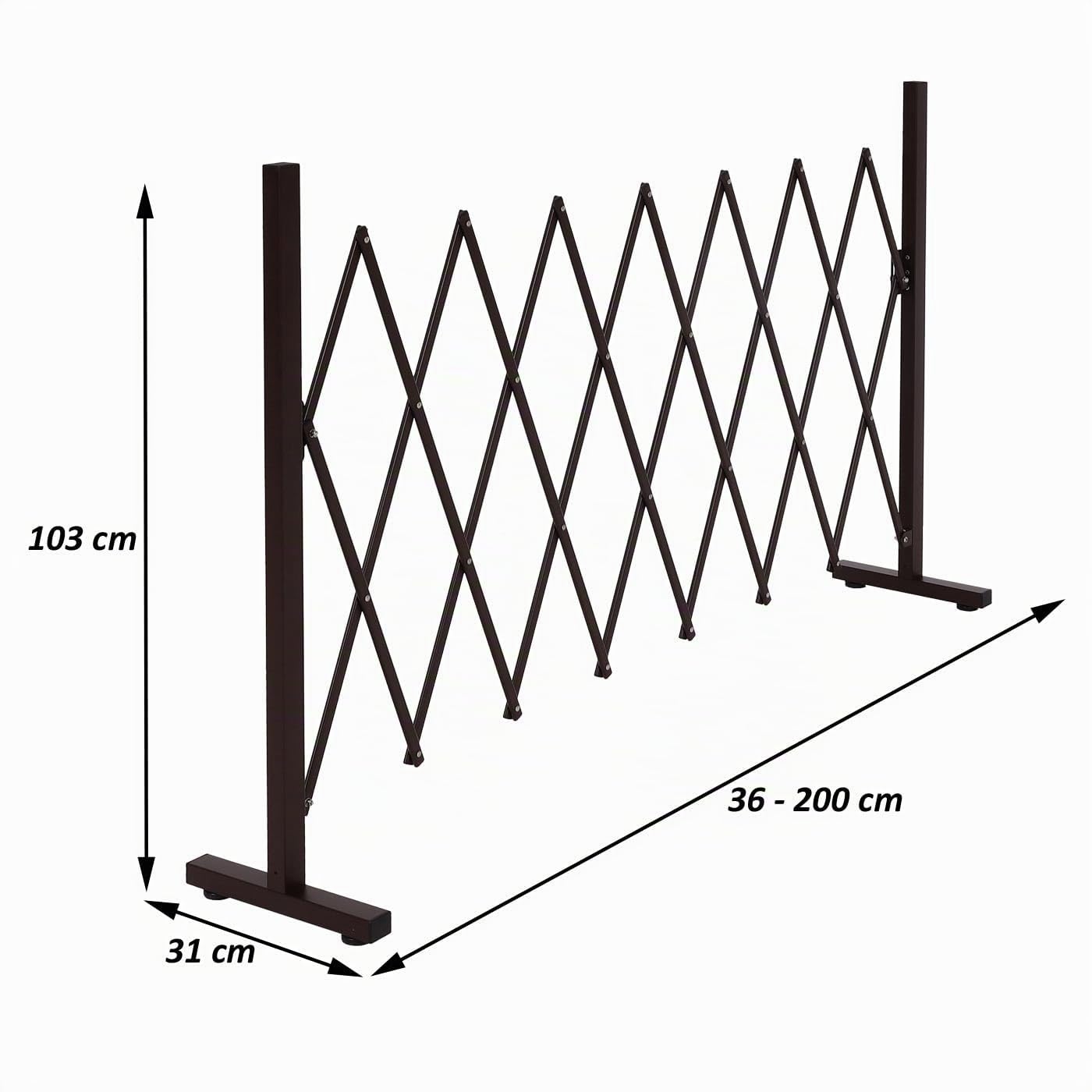 Recinto barriera a fisarmonica estensibile HWC-K56 acciaio alluminio 103x31-200x31cm marrone