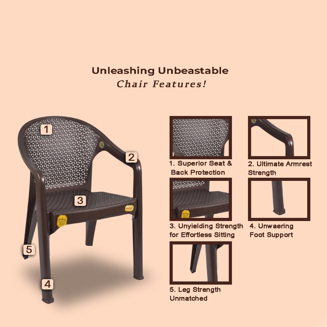 Anmol Galaxy for Home, Café, Balcony, Garden, Office & Restaurant || Heavy Duty Comfortable || Outdoor and Indoor Chairs with Arm Rest Bearing Capacity up to 200Kg Brown (Set of 4) 3