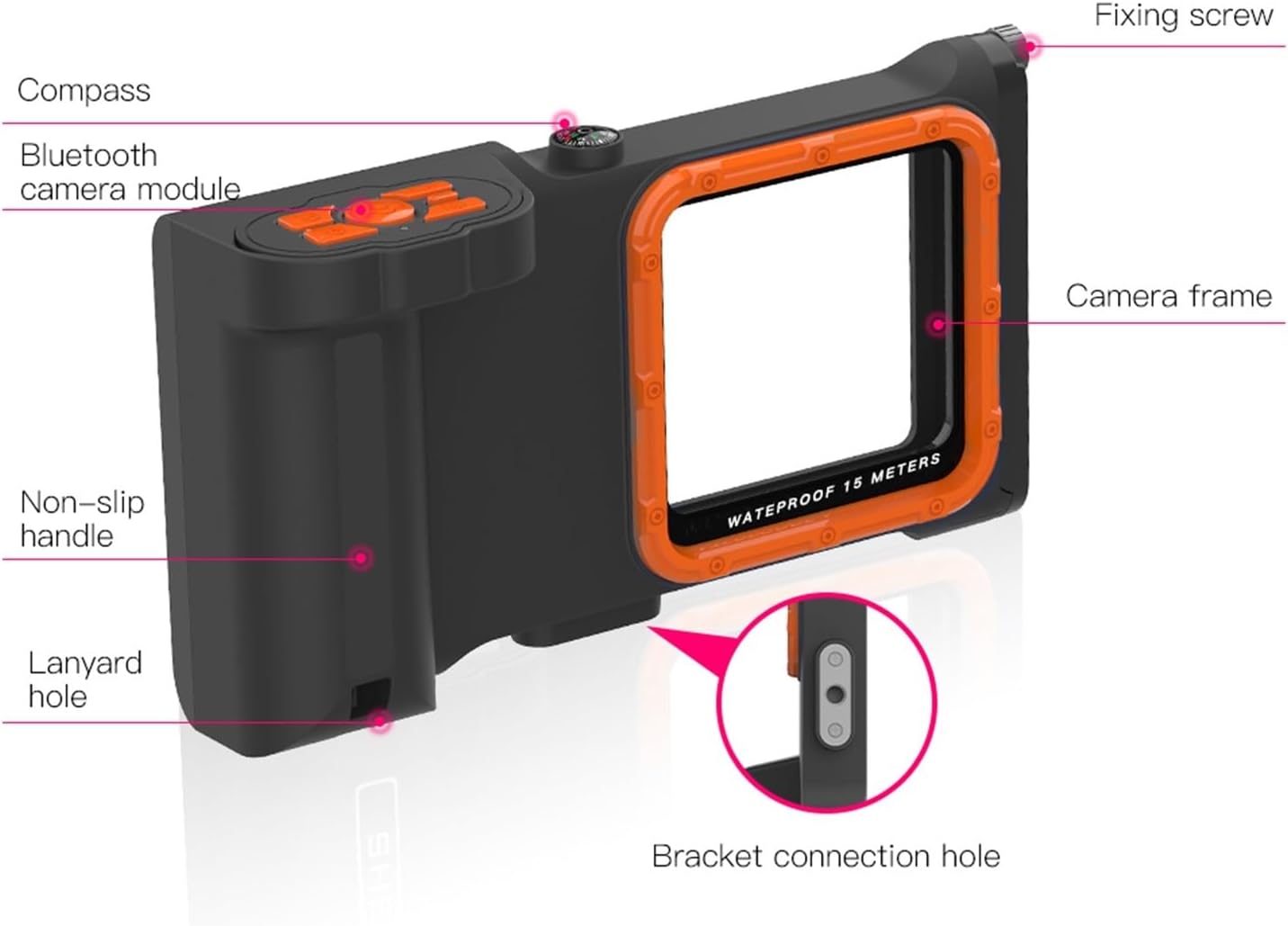 15m/50ft Bluetooth Diving Phone CaseUnderwater Taking Waterproof Cases ，Compatibility for Samsung S25 S24 Ultra、iPhone 16 15 14 13 Pro Max(Blue Orange)