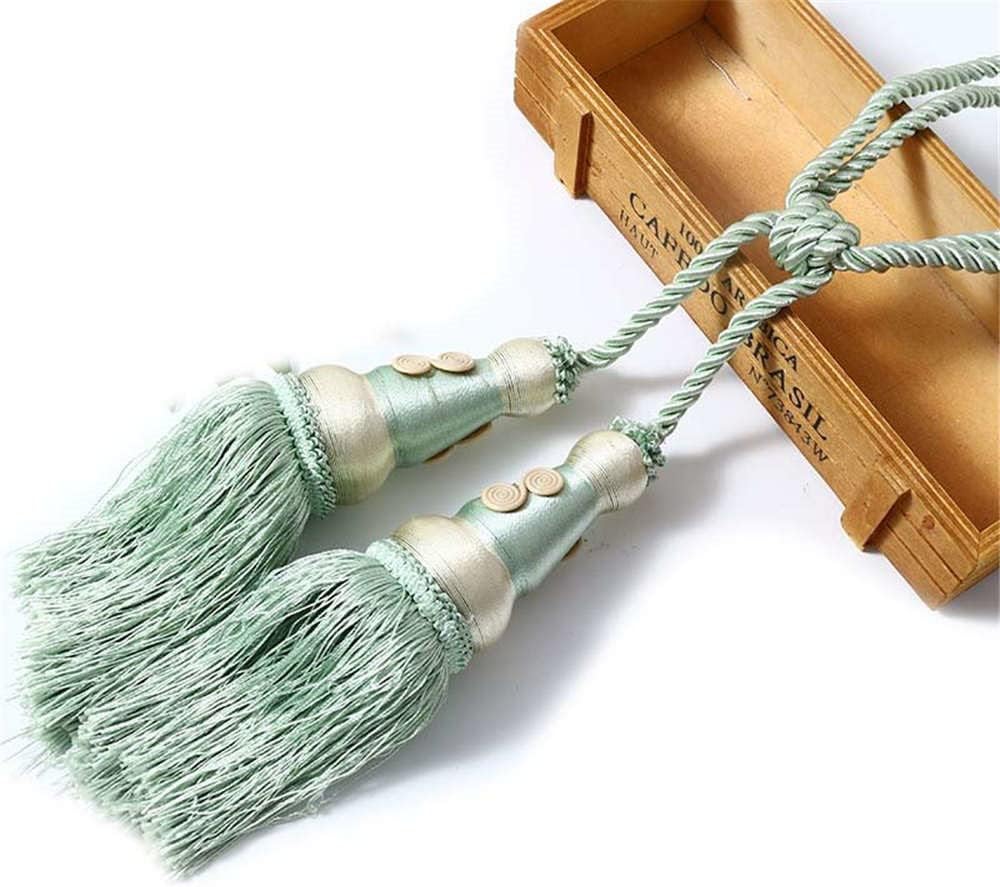 2pcs Tassel Curtain Tiebacks Holdback Hanging Pendant Ropes Tie Buckle for Home Windows Treatments Decoration(Light Green)