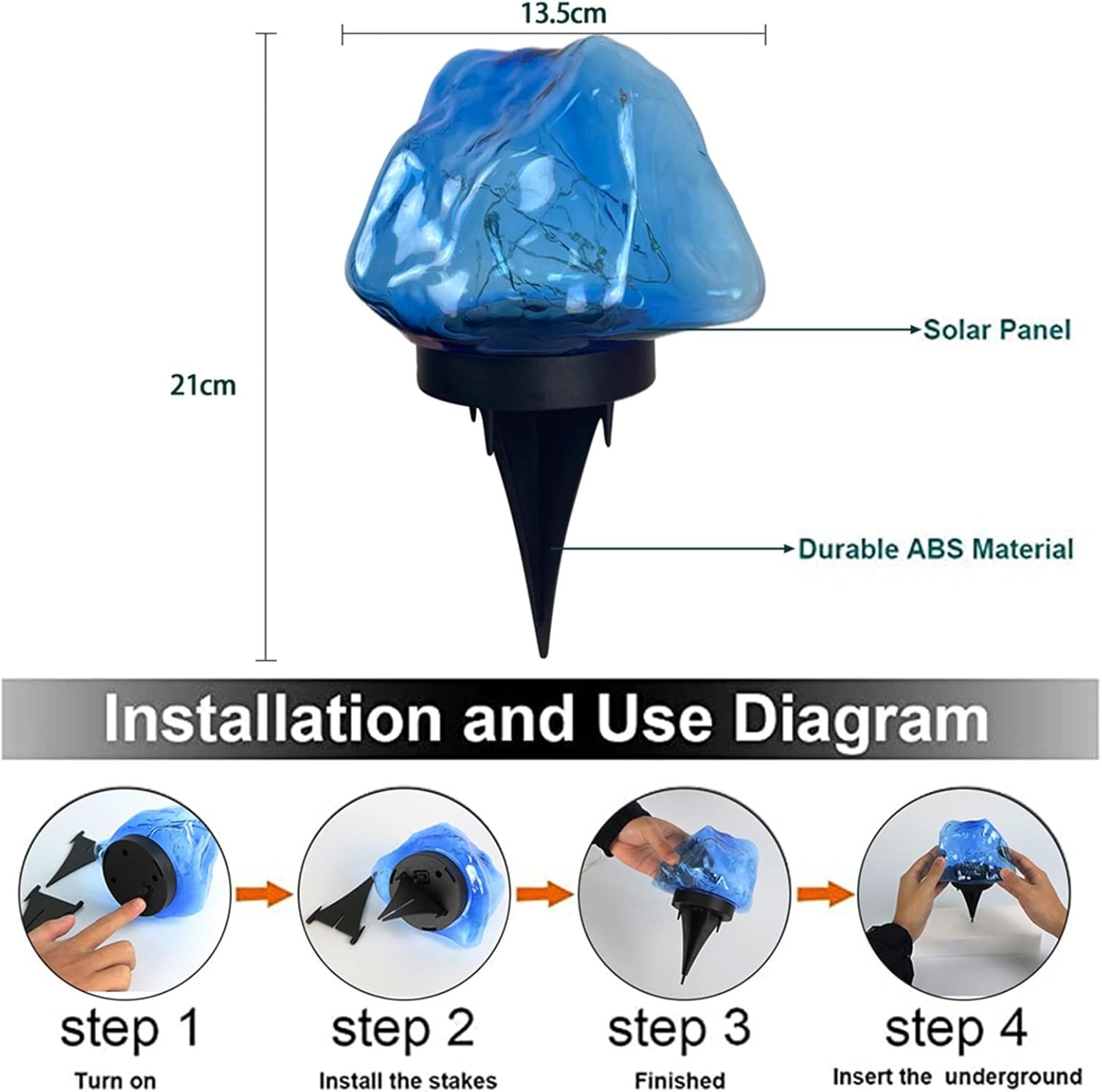 Outdoor Decorative Solar Stone String Lights Lawn Light Waterproof Home Yard Garden Ground Lights(Purple Shell,2 PCS)