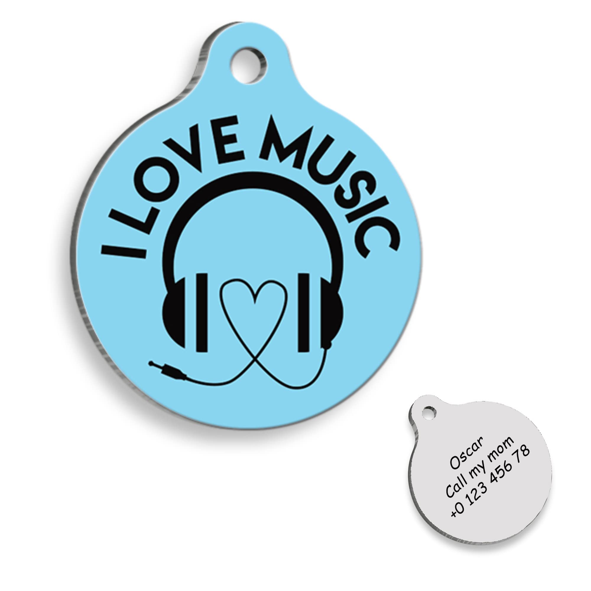 I Love Music Personalized Dog Tag - Custom Name Tag - ID Tag for Dog & Cat - Customized Pet Tags - Dog & Cat Name id Tag - Dog Name Tag - Engraved Dog Tag