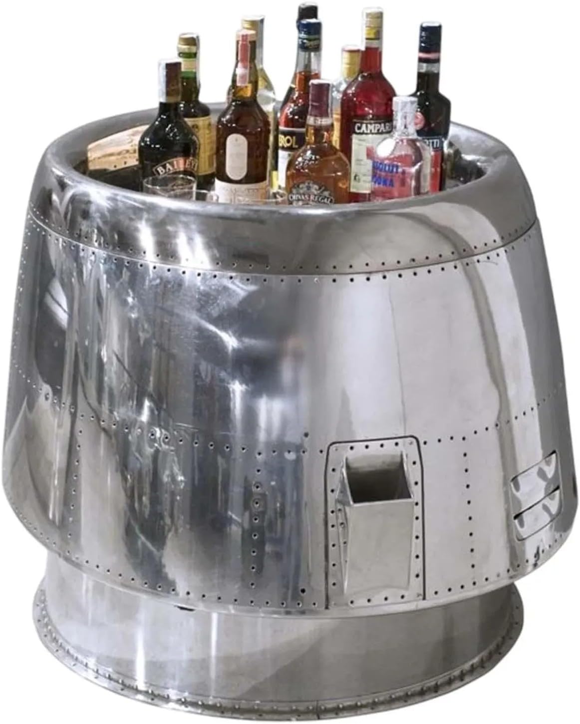 ARTIZANSTORE Aviator Aircraft Engine Cowling Bar Cabinet – Handmade Polished Aluminum Industrial Home Bar Table & Bottle Storage