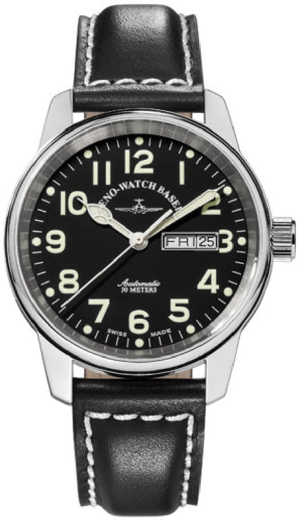 ZENO-WATCH BASELZeno Mens Day-Date Pilot Watch with Black Dial and Swiss Automatic Movement 6554DD-a1