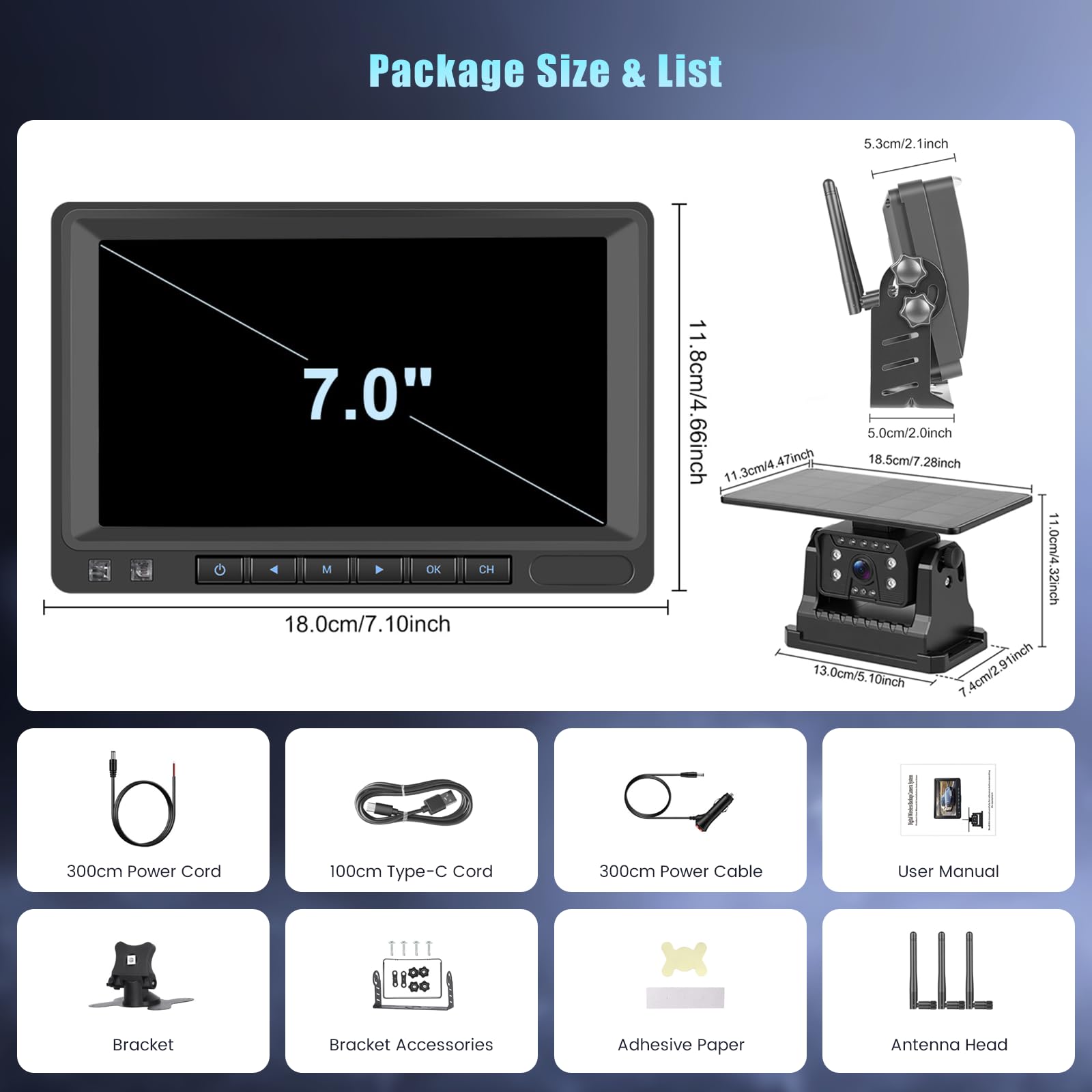 Hikity Cámara Trasera Coche Inalámbrica Magnética Solar 7'' IPS Monitor | IP69 Impermeable Camara Coche Marcha Atras Visión Nocturna Instalación Sencilla para Furgoneta Caravana Camiones
