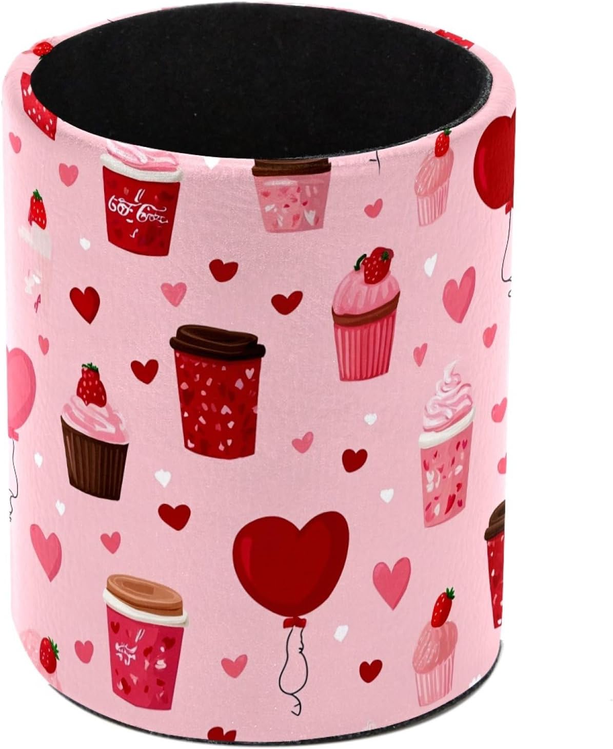 Dragon Sword Cupcake Milk Tea Hearts Pen Holder for Desk, PVC Leather Pencil Cup Makeup Brush Holder Desktop Stationery Organizers and Accessories for Office School Supplies