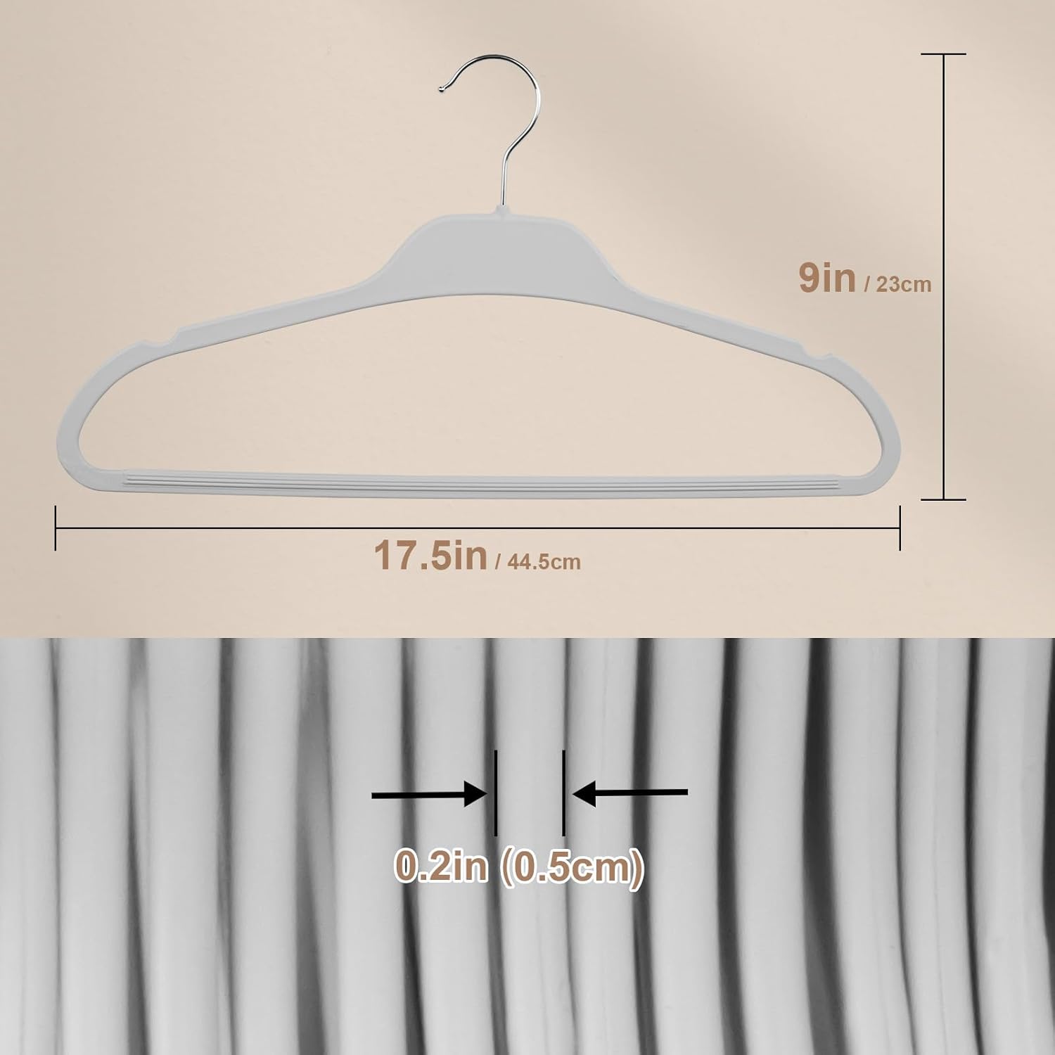 Plastic Hangers,20 Pack Rubber Coated Hanger, Clothes Hanger with Non-Slip Grip,17'' Length Standard Coat Hangers, Coat, Pants,Wide Shoulder Pants Hanger,Grey - Image 3