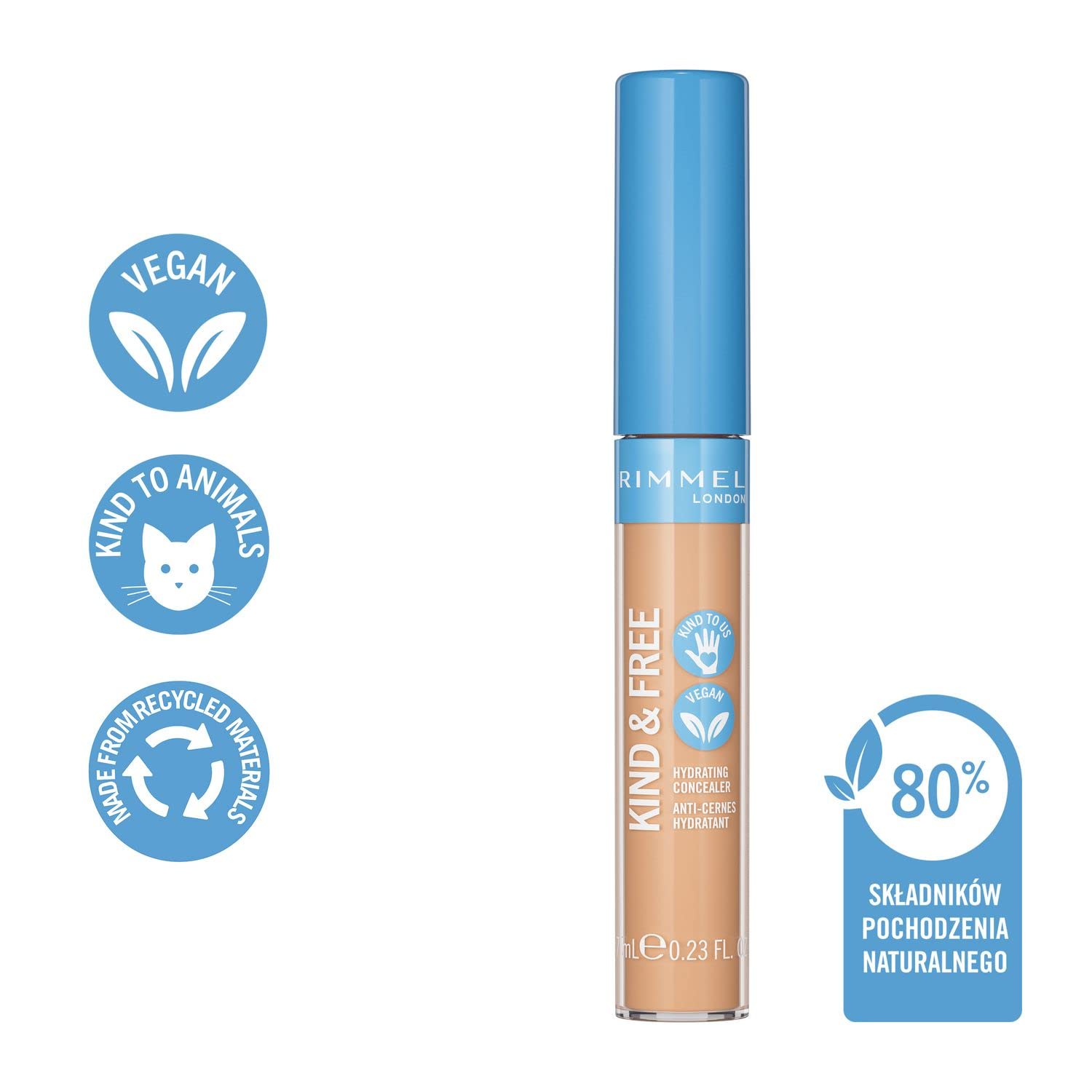 Rimmel KIND&FREE - wegański korektor nawilżający, płynny korektor do cieni pod oczami, testowany dermatologicznie, nr 10 Fair, 7ml