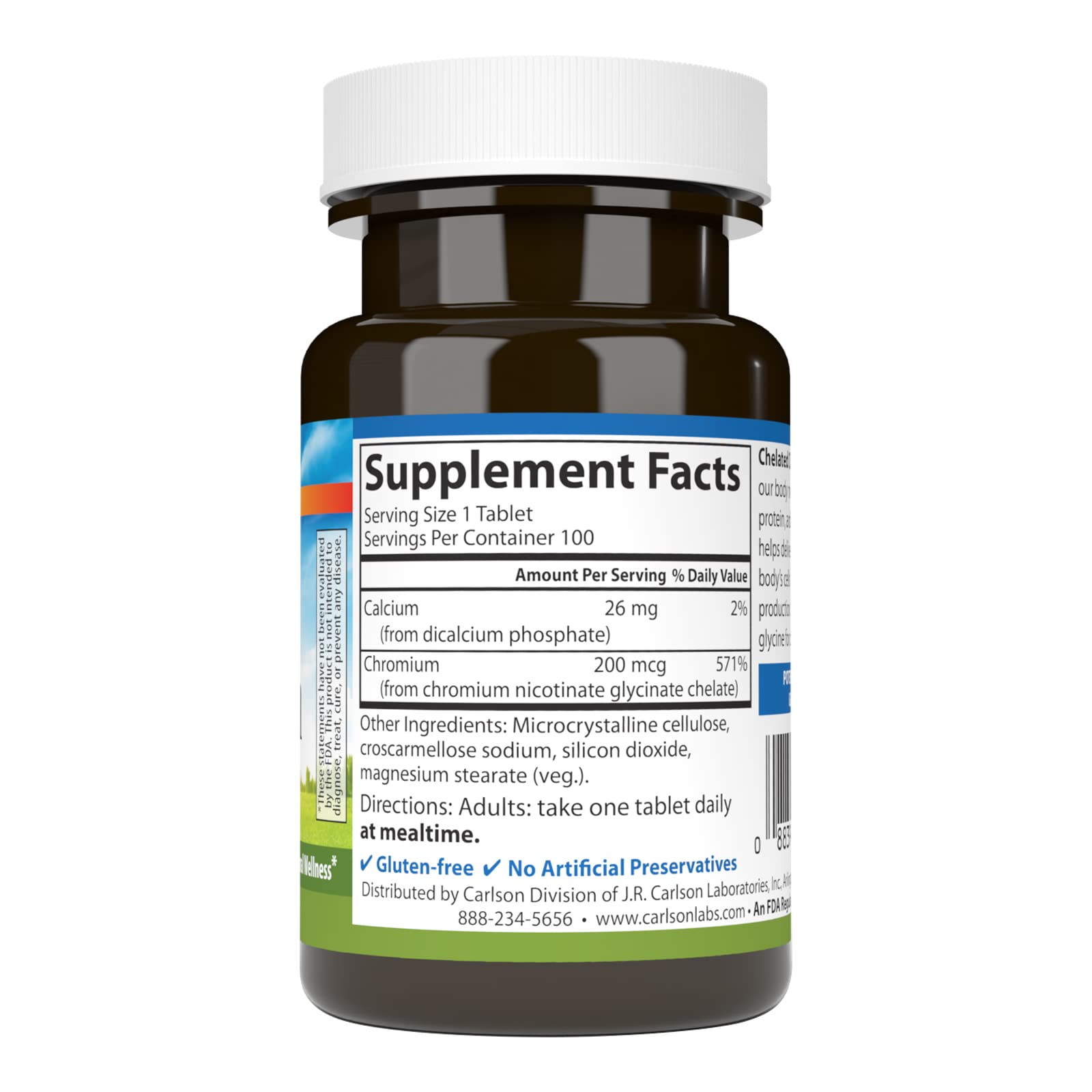 Carlson Chelated Chromium, 200 mcg, Superior Absorption, 100 Tablets — Amazon image 2