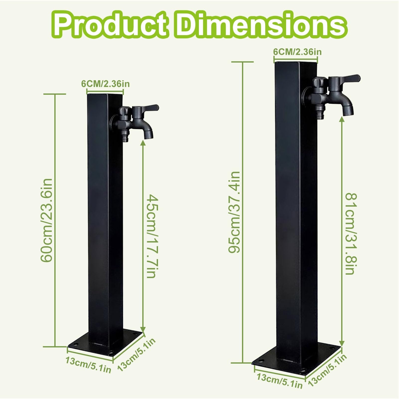 Colonna per rubinetto da esterno,colonna d'acqua da giardino in acciaio inossidabile con rubinetto,rubinetto da giardino indipendente,rubinetto da esterno antigelo(Height: 60cm/23.6in)