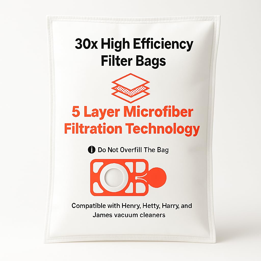 Pack of 30 Numatic Henry Hoover Bags | HEPA-Flo Dust Bags – Perfectly Compatible with Henry Hoover bags for Superior Cleaning Performance.