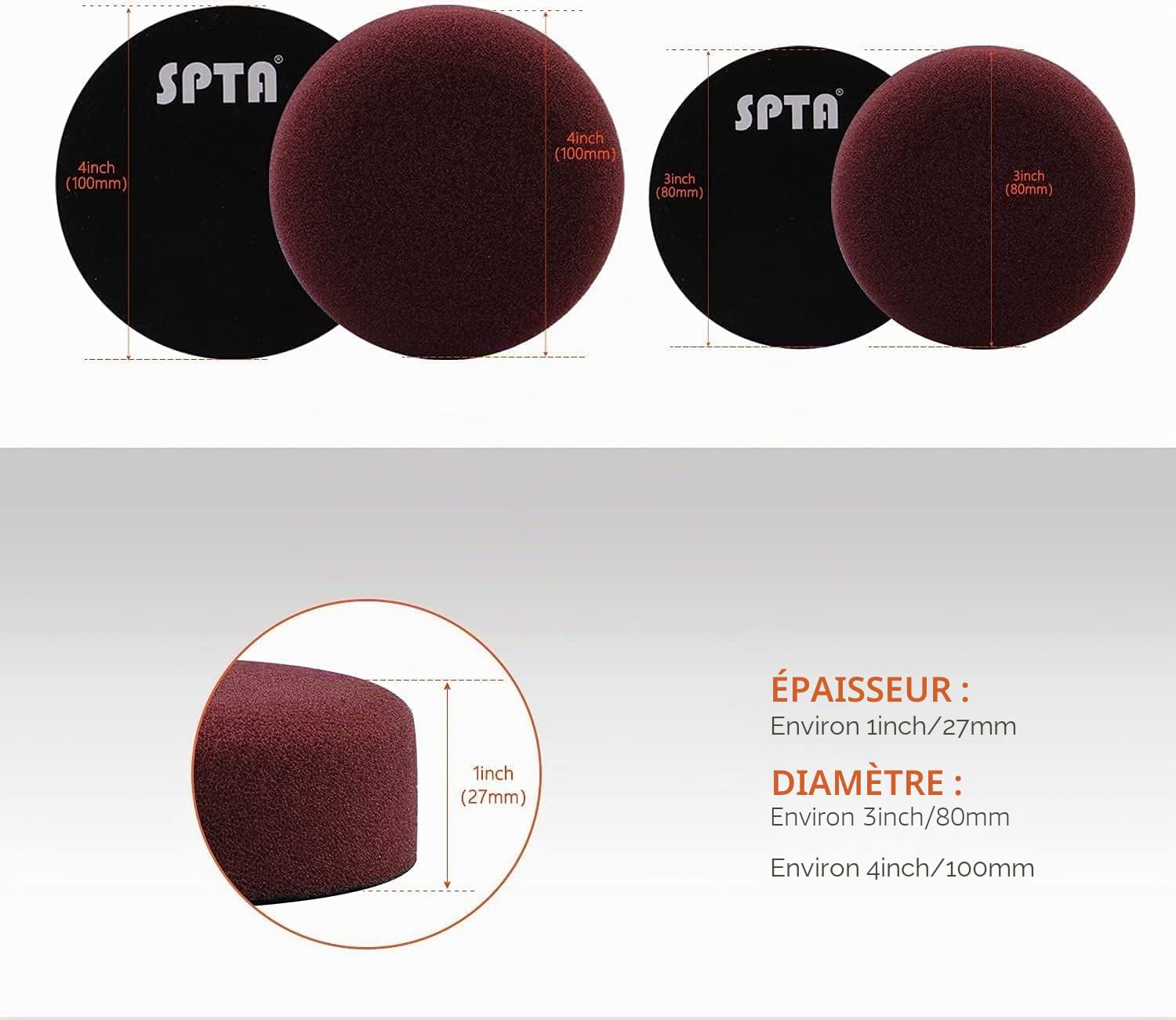 SPTA Polisseuse de polissage, 7,6 cm, 10 mm/780 W, vitesse variable, outil de nettoyage automatique à double action avec tampons de polissage DA, disques de ponçage, brosse de conditionnement