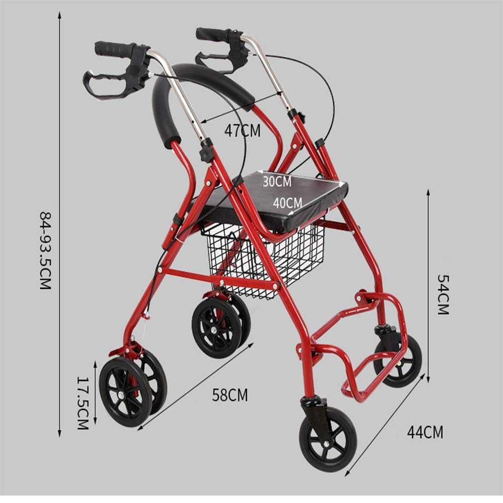 Deambulatore Pieghevole Pieghevole con Sedile e Schienale Imbottiti 4 Grandi Ruote Ausilio per la Mobilità per Adulti Anziani Anziani Handicap con Freni