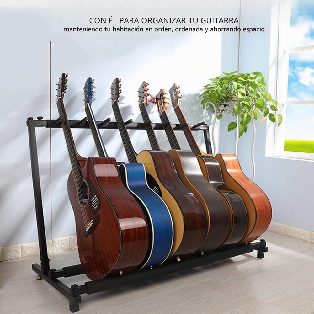 Dioche Soporte para guitarra y bajos con 5 soportes para guitarra, plegable, con acolchado de goma antideslizante, soporte múltiple para 5 instrumentos eléctricos (5 plazas)